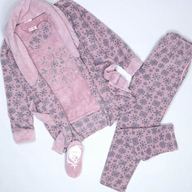 Kartanesi Desenli Bayan Sabahlıklı Peluş Pijama Takımı - 2