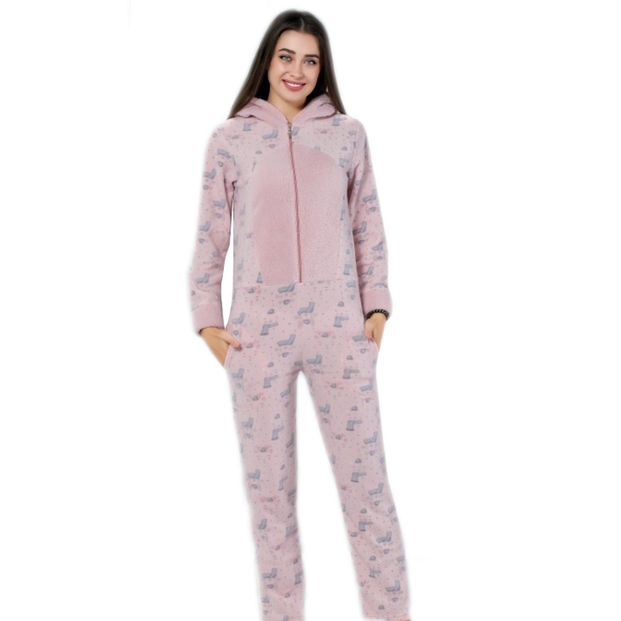 Kedi Desenli Bayan Polar Tulum Pijama - 1