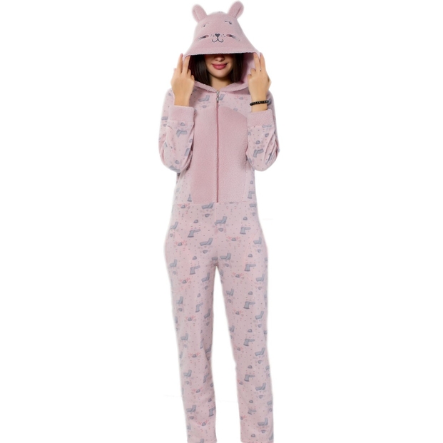 Kedi Desenli Bayan Polar Tulum Pijama - 2
