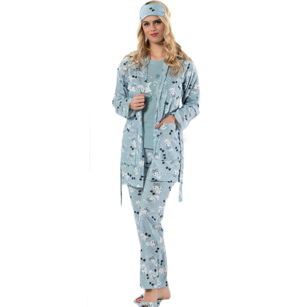 Kedi Desenli Sabahlıklı Pijama Takımı - 2
