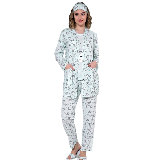 Kedi Desenli Sabahlıklı Pijama Takımı - 2