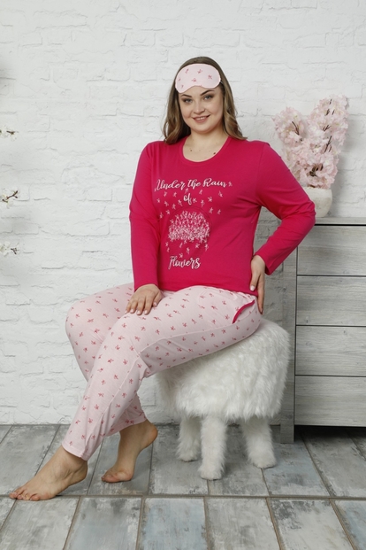 Kırmızı Under the Rain Uzun Kollu Büyük Beden Battal Pijama Takımı - 1