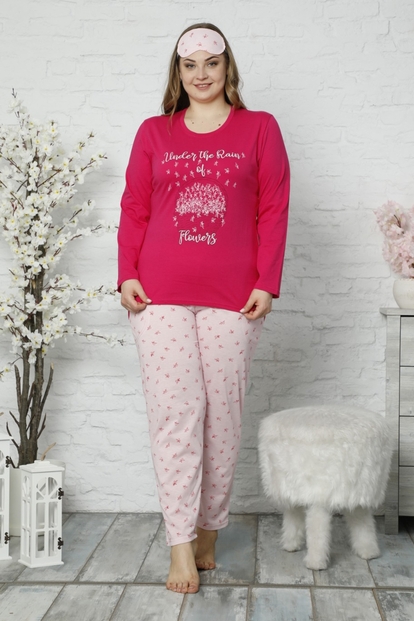 Kırmızı Under the Rain Uzun Kollu Büyük Beden Battal Pijama Takımı - 2