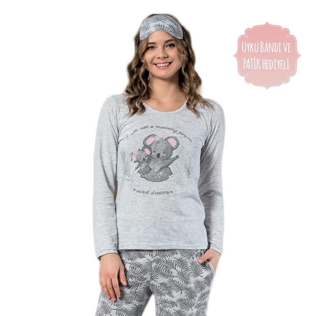 Koala Desenli Uzun Kollu Bayan Pijama Takımı - 2