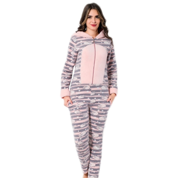 Kuzu Desenli Bayan Polar Tulum Pijama - 1