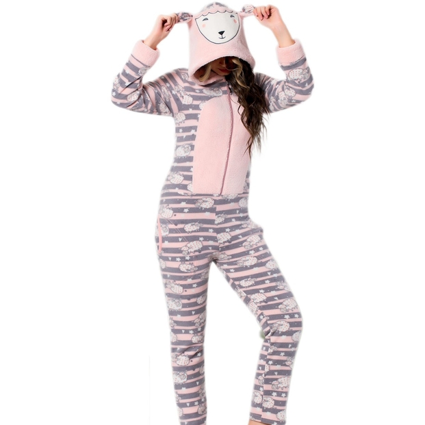 Kuzu Desenli Bayan Polar Tulum Pijama - 2