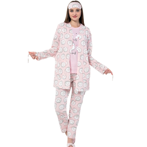 Kuzu Desenli Sabahlıklı Pijama Takımı - 1