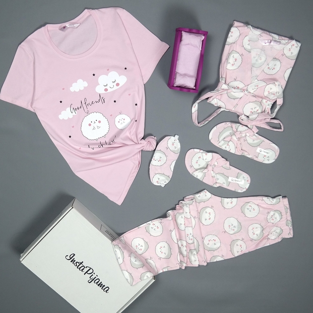 Kuzu Desenli Sabahlıklı Pijama Takımı - 3