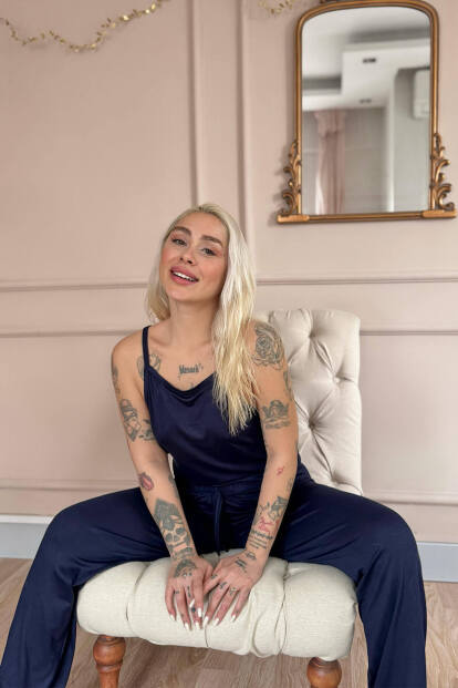 Lacivert Blu Notte Bambu Askılı Kadın Pijama Takımı - 2