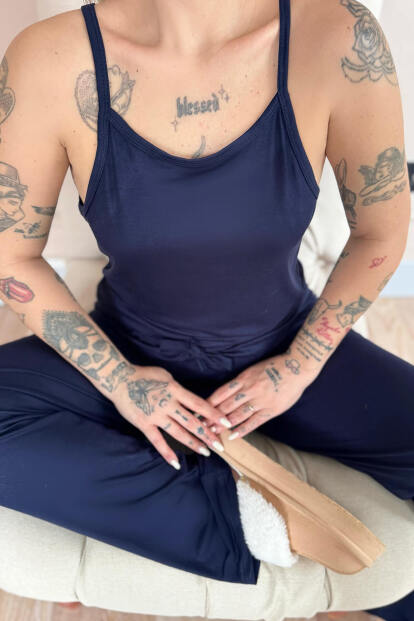 Lacivert Blu Notte Bambu Askılı Kadın Pijama Takımı - 5