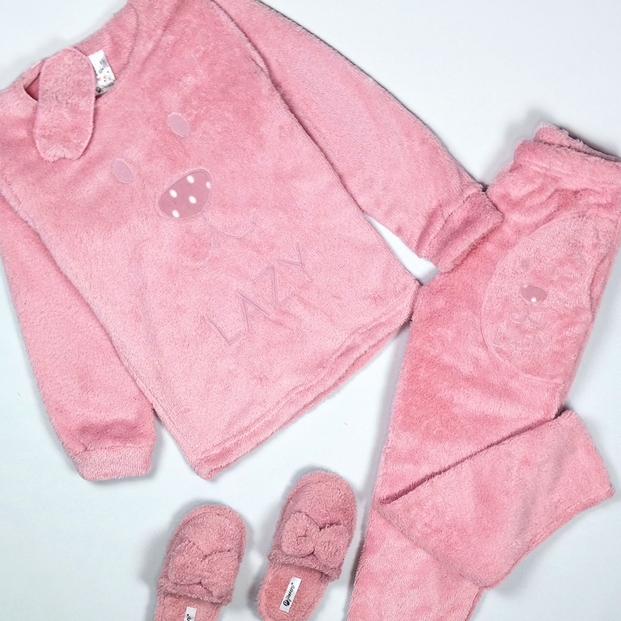 Lazy Desenli Tam Peluş Pijama Takımı - 2
