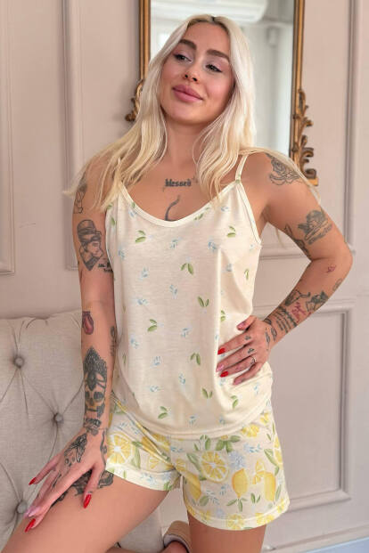 Lemon Desenli İp Askılı Şortlu Kadın Pijama Takımı 