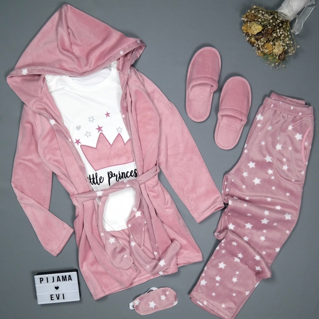 Little Princess Desenli Sabahlıklı Peluş Pijama Takımı - 3