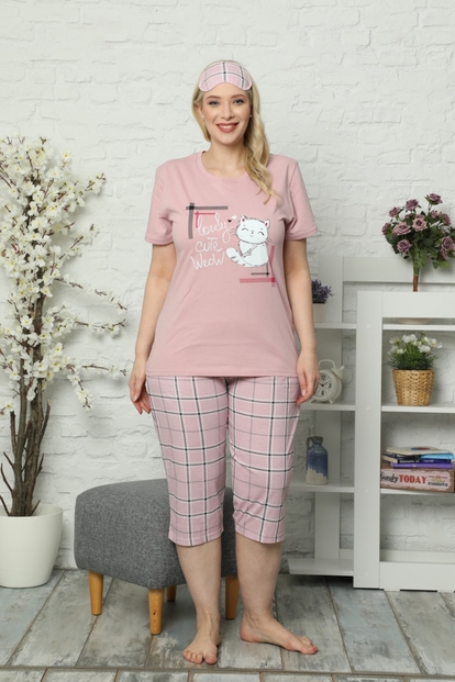 Lovely Desenli Kısa Kollu Büyük Beden Battal Pijama Takımı - 2