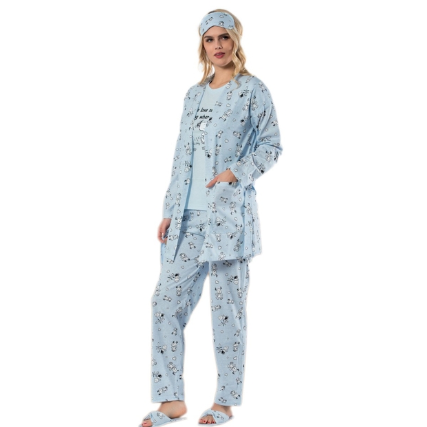 Mavi Snoopy Desenli Sabahlıklı Pijama Takımı - 1