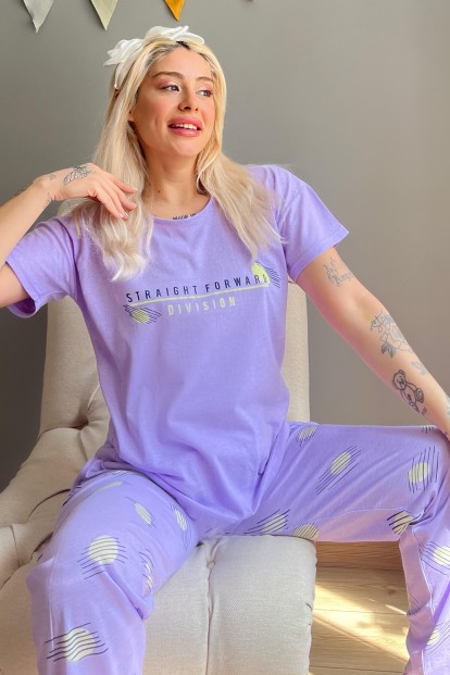 Mavi Straight Baskılı Kısa Kollu Kadın Pijama Takımı - Pijamaevi