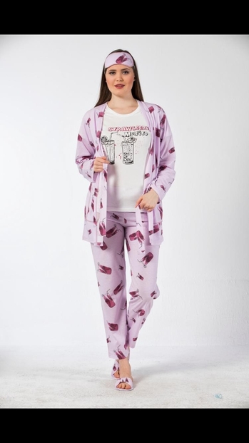 Mojito Desenli Sabahlıklı Pijama Takımı - 1