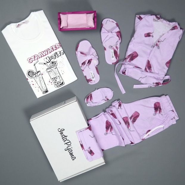 Mojito Desenli Sabahlıklı Pijama Takımı - 2