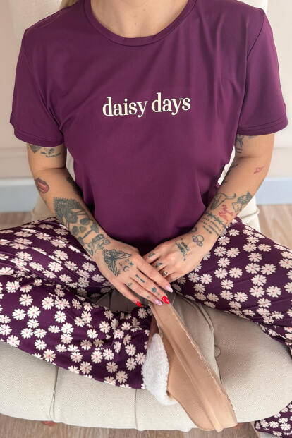 Mor Daisy Days Desenli Kısa Kollu Kadın Pijama Takımı - 5