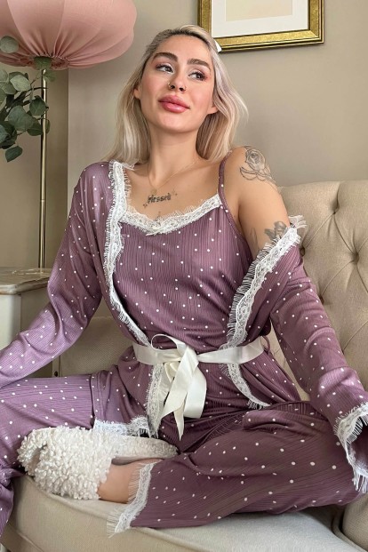 Mor Puan Desenli Sabahlıklı Pegasus Pijama Takımı - Pijamaevi