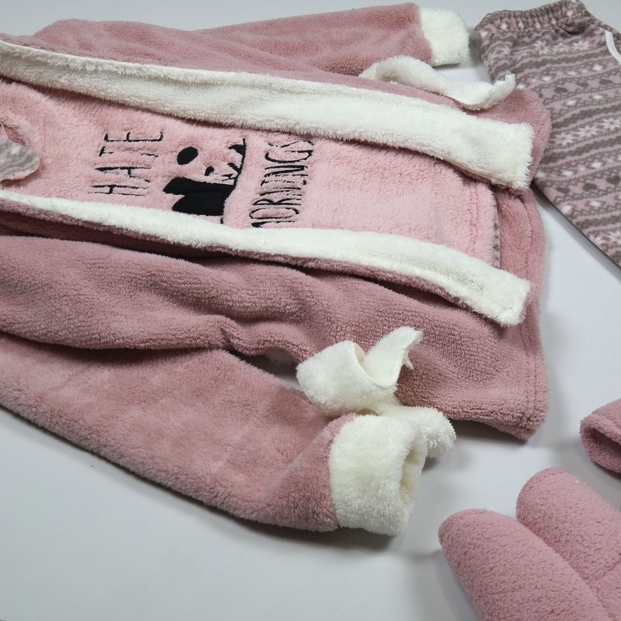 Morning Desenli Sabahlıklı Peluş Pijama Takımı - 2