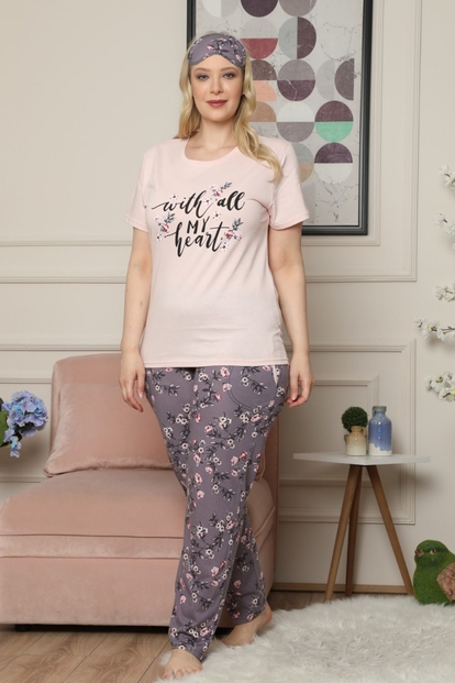 My Heart Desenli Kısa Kollu Büyük Beden Battal Pijama Takımı - 2