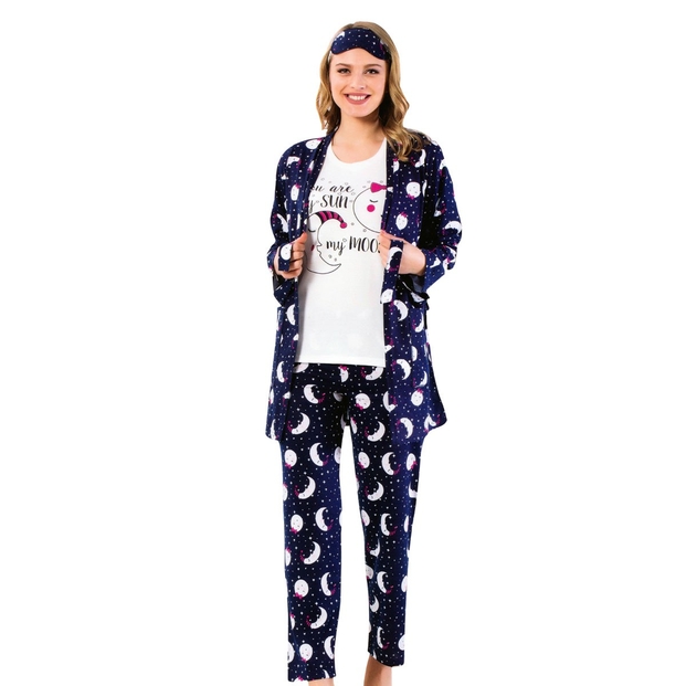 My Moon Desenli Sabahlıklı Pijama Takımı - 1