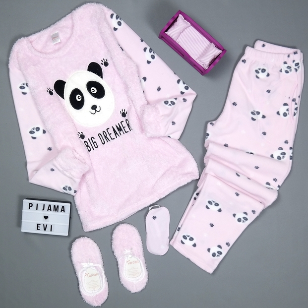 Panda Big Dreamer Desenli Kadın Peluş Pijama Takımı - 2