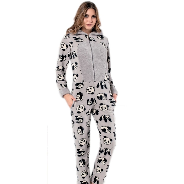 Panda Desenli Bayan Polar Tulum Pijama - 1