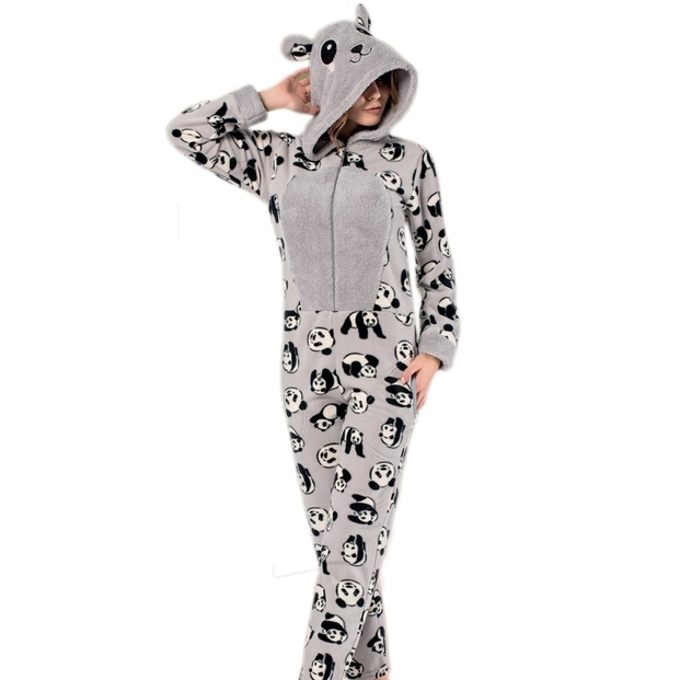 Panda Desenli Bayan Polar Tulum Pijama - 2
