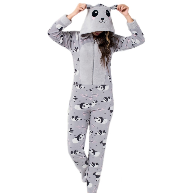 Panda Desenli Bayan Polar Tulum Pijama - 2