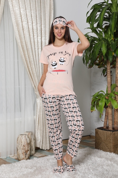 Panda Jump Desenli Sabahlıklı Pijama Takımı - 2
