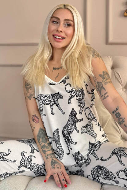 Panther Dantelli Ip Askılı Örme Kadın Pijama Takımı 