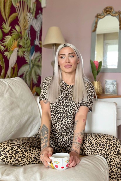 Pars Baskılı Kısa Kollu Kadın Pijama Takımı - 4