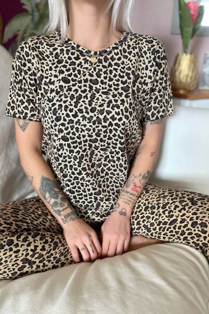Pars Baskılı Kısa Kollu Kadın Pijama Takımı - 5