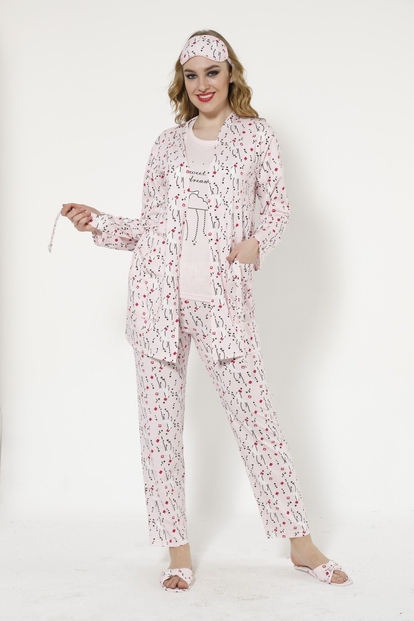 Pembe Bulut Desenli Sabahlıklı Pijama Takımı - 1