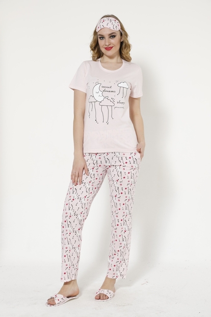 Pembe Bulut Desenli Sabahlıklı Pijama Takımı - 2