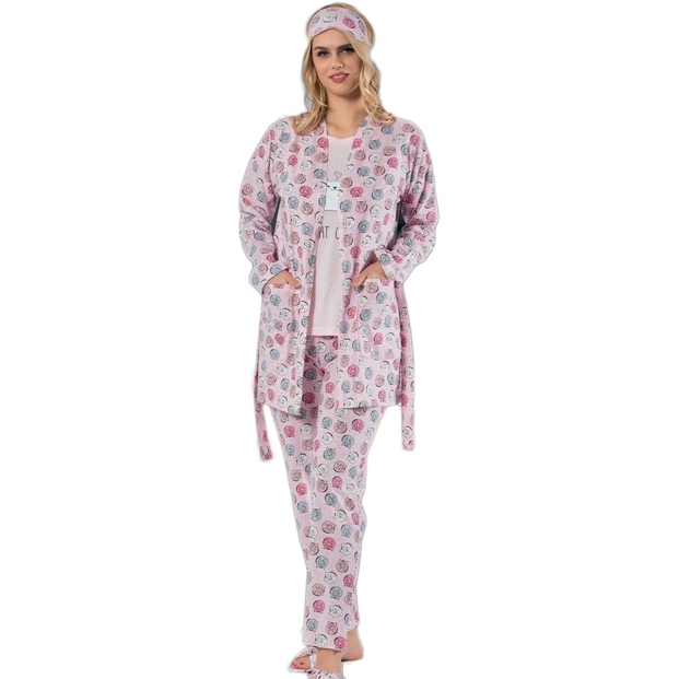 Pembe Cat Cafe Desenli Sabahlıklı Pijama Takımı - 2