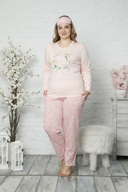 Pembe Hello Spring Uzun Kollu Büyük Beden Battal Pijama Takımı - 2