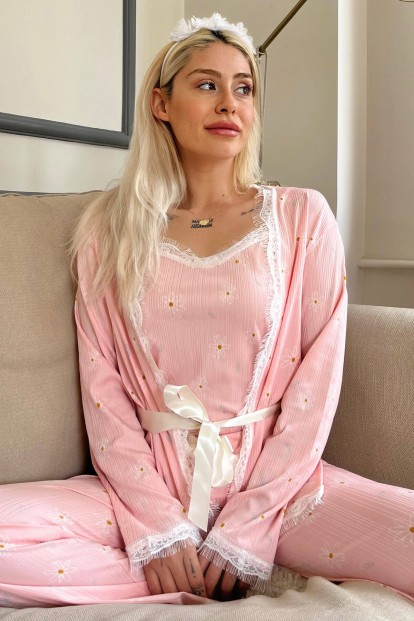 Pembe Papatya Desenli Sabahlıklı Pegasus Pijama Takımı - Pijamaevi