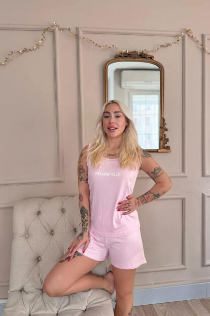 Pembe Pillow Talk Desenli Şortlu Marlenka Kadın Pijama Takımı - 2