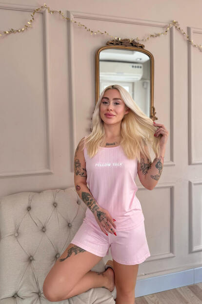 Pembe Pillow Talk Desenli Şortlu Marlenka Kadın Pijama Takımı - 3