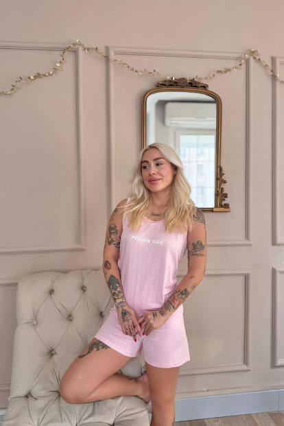 Pembe Pillow Talk Desenli Şortlu Marlenka Kadın Pijama Takımı - 4