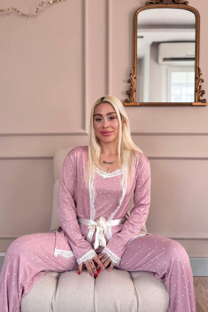 Pembe Puan Desenli Sabahlıklı Pegasus Pijama Takımı - 2
