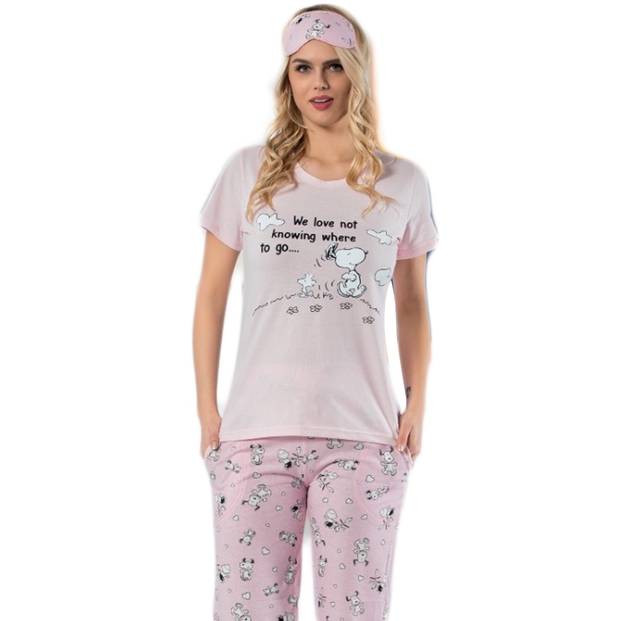 Pembe Snoopy Desenli Sabahlıklı Pijama Takımı - 2