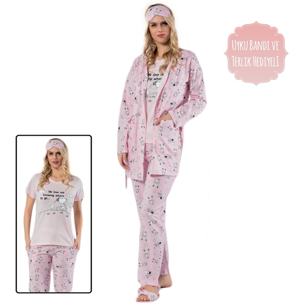 Pembe Snoopy Desenli Sabahlıklı Pijama Takımı - 3