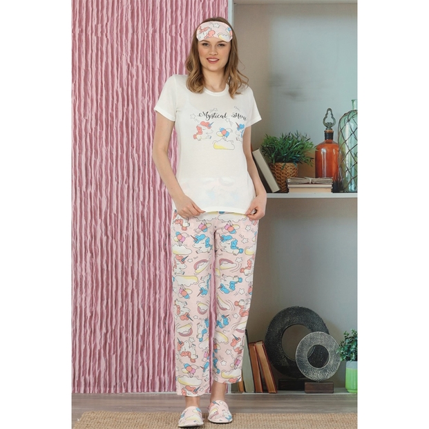 Pembe Unicorn Desenli Sabahlıklı Pijama Takımı - 3