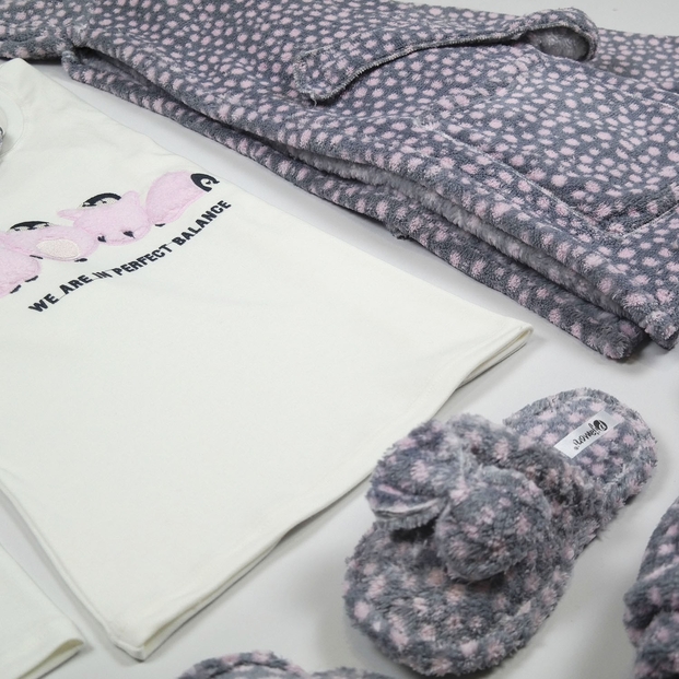 Penguen Desenli Sabahlıklı Peluş Pijama Takımı - 1