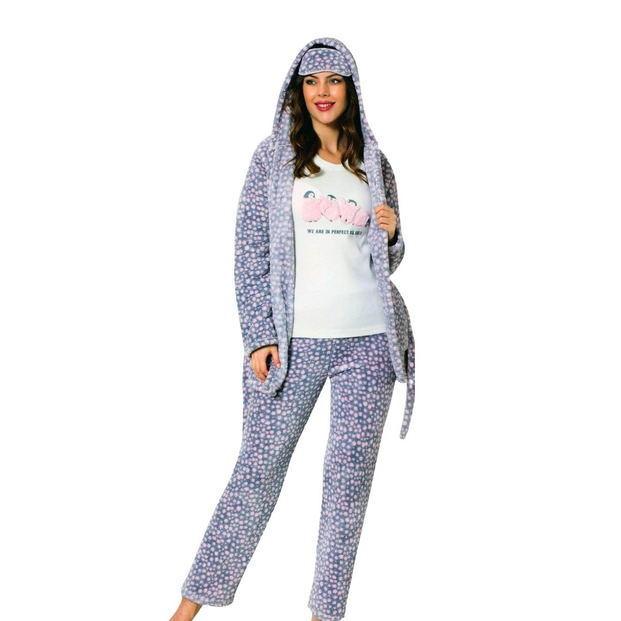 Penguen Desenli Sabahlıklı Peluş Pijama Takımı - 2