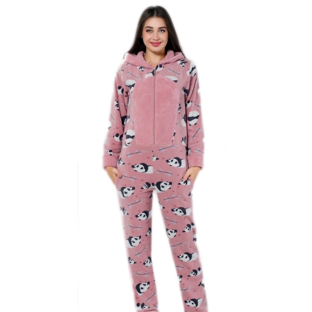 Pudra Panda Desenli Bayan Polar Tulum Pijama - 2